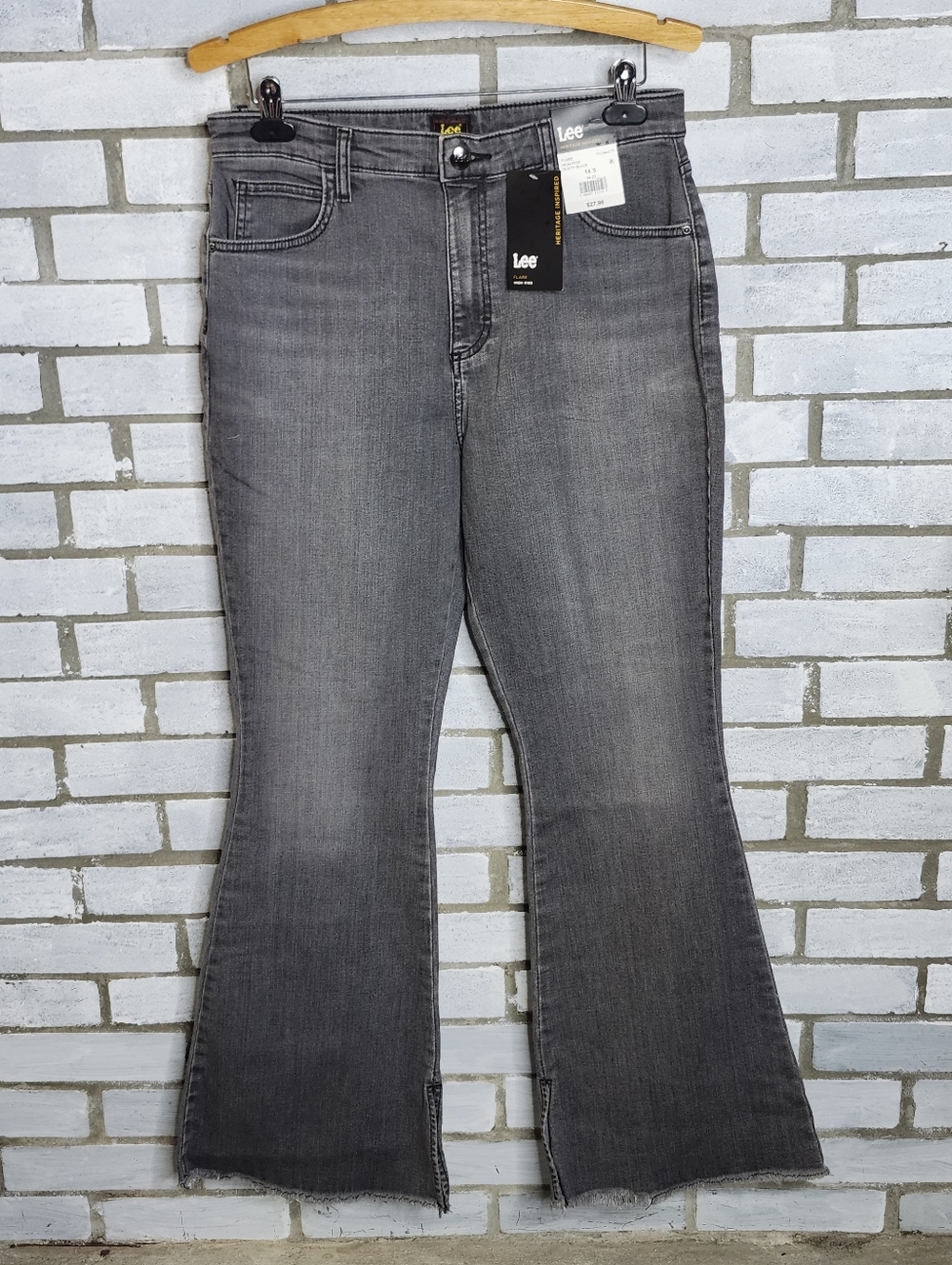 • NWT Lee Women's Heritage High-Rise Dusty Black Flare Jean W/Raw Hem Size 14 S